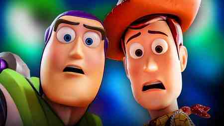 Buzz and Woody from Toy Story looking shocked.
