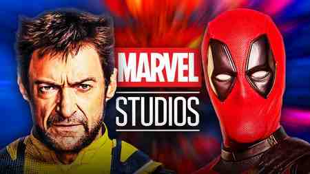 Hugh Jackman Wolverine and Ryan Reynolds Deadpool, Marvel Studios Logo