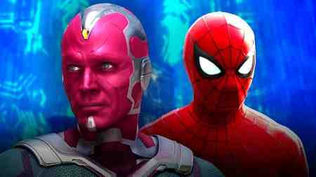 Paul Bettany as Vision with Tom Holland's Spider-Man.