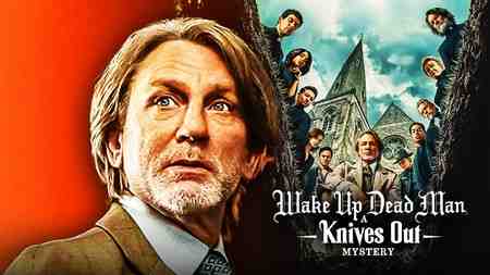 Daniel Craig as Benoit Blanc, Wake Up Dead Man poster and logo.