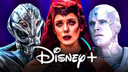 Wanda from WandaVision, Ultron, White Vision, Disney Plus logo