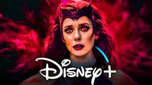 Wanda in WandaVision, Disney Plus logo