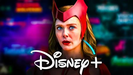Wanda in WandaVision, Marvel Studios slate logos, Disney Plus logo