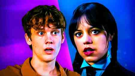 Hunter Doohan as Tyler, Jenna Ortega as Wednesday in Wednesday Netflix series