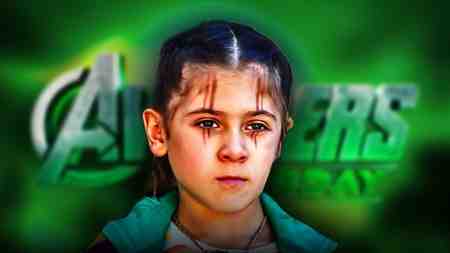 Thor's daughter Love in front of Avengers Doomsday logo