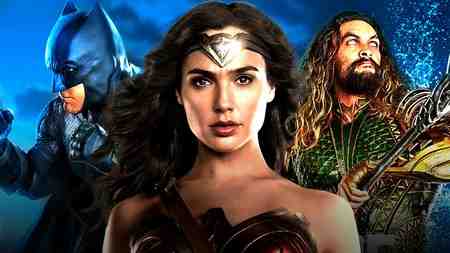 Ben Affleck as Batman, Gal Gadot as Wonder Woman, and Jason Momoa as Aquaman.
