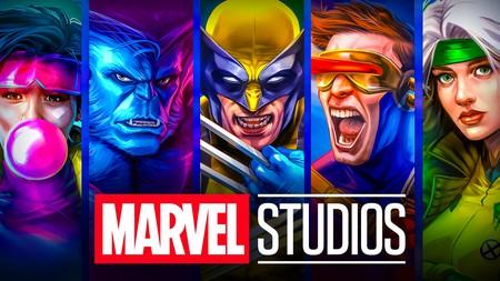 X-Men superheroes Jubilee, Beast, Wolverine, Cyclops, Rogue, Marvel Studios logo