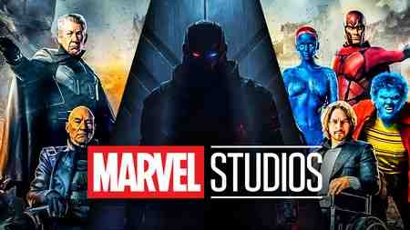 Fox era X-Men characters, Magneto, Professor X and others alongside Marvel Studios' logo.