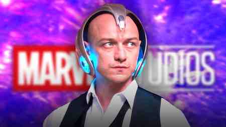 James McAvoy as Professor X, Marvel Studios logo.