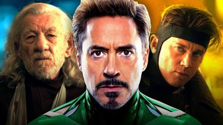 Magneto and Gambit standing between Robert Downey Jr. as Doctor Doom