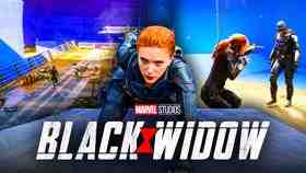 Black Widow logo, Scarlett Johansson as Natasha Romanoff, Taskmaster