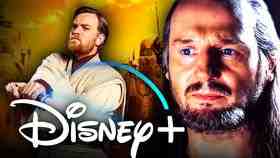 Ewan McGregor as Obi-Wan Kenobi, Liam Neeson as Qui-Gon Jinn, the Disney Plus logo