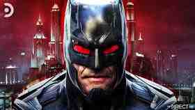 Close up of unused Batman design, Gotham City in background