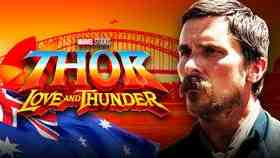 Thor Love and Thunder logo, Sydney Harbour Bridge, Australian flag, Christian Bale