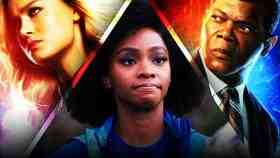 Teyonah Parris as Monica Rambeau, Samuel L. Jackson as Nick Fury, Brie Larson as Captain Marvel