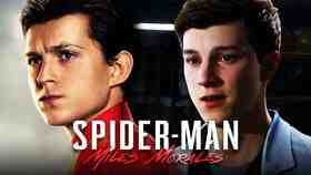 Tom Holland as Spider-Man, Spider-Man: Miles Morales logo, Peter Parker from Spider-Man Remastered
