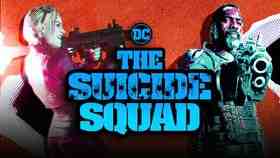 Margot Robbie as Harley Quinn, The Suicide Squad logo, Idris Elba as Bloodsport