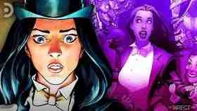 A shocked Zatanna and her surrounded by puppets