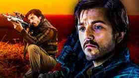 Cassian Andor with gun, Diego Luna as Cassian Andor closeup