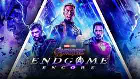 Avengers Endgame Encore poster and logo with Avengers characters.