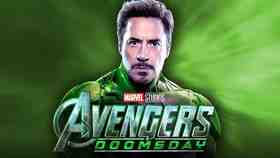 Robert Downey Jr. as Doctor Doom, Avengers Doomsday logo.