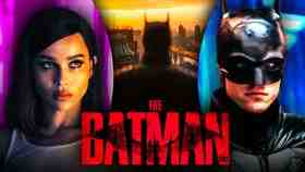 Robert Pattinson as Batman, The Batman logo, Zoe Kravitz as Selina Kyle
