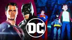 Henry Cavill as Superman, Ben Affleck as Batman, DC logo