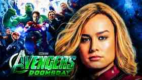 Brie Larson as Captain Marvel, Avengers characters, Avengers Doomsday logo