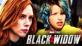 Scarlett Johansson as Natasha Romanoff, Black Widow logo