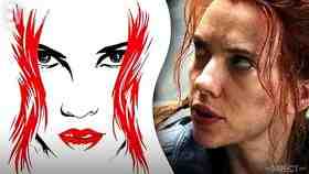 Stylised image of Black Widow on white background, Scarlett Johansson as Black Widow