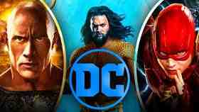 DC logo, Dwayne Johnson as Black Adam, Ezra Miller as Flash