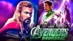 Chris Hemsworth as Thor and Robert Downey Jr. as Doctor Doom in Avengers: Doomsday.