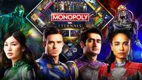 Gemma Chan as Sersi, Richard Madden as Ikaris, Kumail Nanjiani, Lauren Ridloff, Monopoly Board