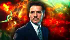 Pedro Pascal as Reed Richards in The Fantastic Four: First Steps, Destroyed Earth in background