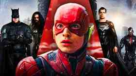 The Flash, Justice League heroes in background