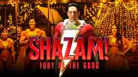 Shazam Fury of the Gods logo, Zachary Levi as Shazam, Shazam family