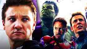 Hawkeye on left with Hulk, Iron Man, and Captain America on right