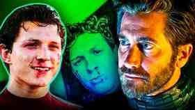 Jake Gyllenhaal as Mysterio with Tom Holland as Spider-Man