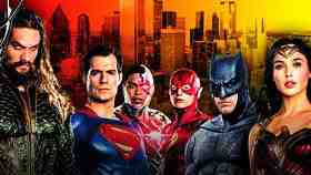 Justice League in front of cityscape