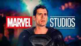 Henry Cavill in Black Superman suit, Marvel Studios logo