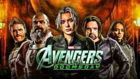 Thunderbolts cast with Avengers Doomsday logo.