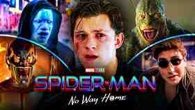 Green Goblin, Electro, Lizard, Doc-Ock, Peter Parker, Spider-Man: No Way Home logo