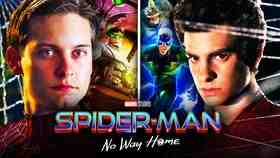 Spider-Man: No Way Home logo, Andrew Garfield as Spider-Man, Tobey Maguire as Spider-Man