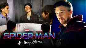 Benedict Cumberbatch as Doctor Strange, No Way Home logo, Tom Holland as Peter Parker, Zendaya as MJ