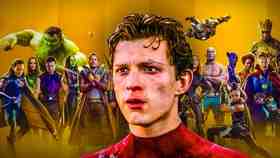 Tom Holland as Peter Parker, Marvel superheroes in background