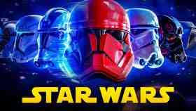 Stormtrooper helmets, Star Wars logo.
