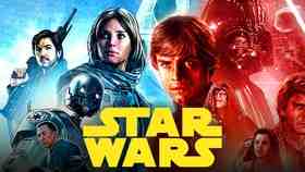 Rogue One heroes, Luke Skywalker, Darth Vader, Palpatine, Star Wars logo