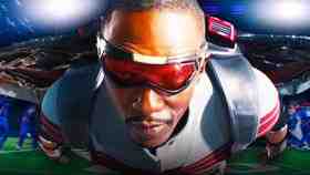 Falcon on football field