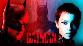 The Batman logo, Robert Pattinson as Batman, Zoe Kravitz as Selina Kyle