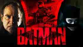 The Batman logo, Zoe Kravitz as Catwoman, Colin Farrell as Penguin